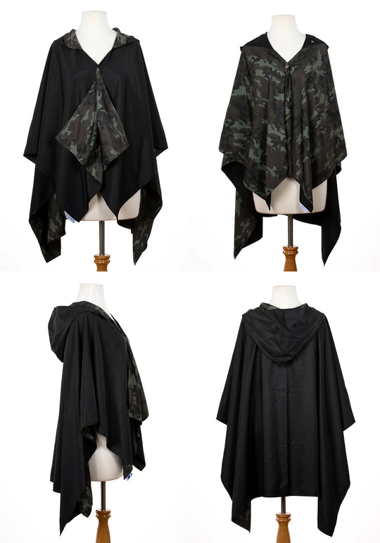 Black & Camouflage RAINRAP | Women's Rain Wrap Jacket - fashionable and practical rain gear by RAINRAPS