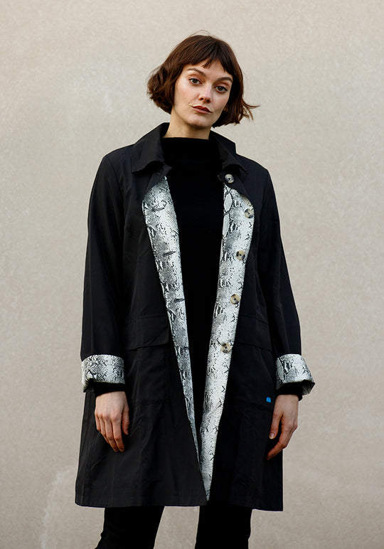 Black & Tan Snakeskin RAINTRENCH (with detachable hood) | Rain Trench Coat - fashionable and practical rain gear by RAINRAPS