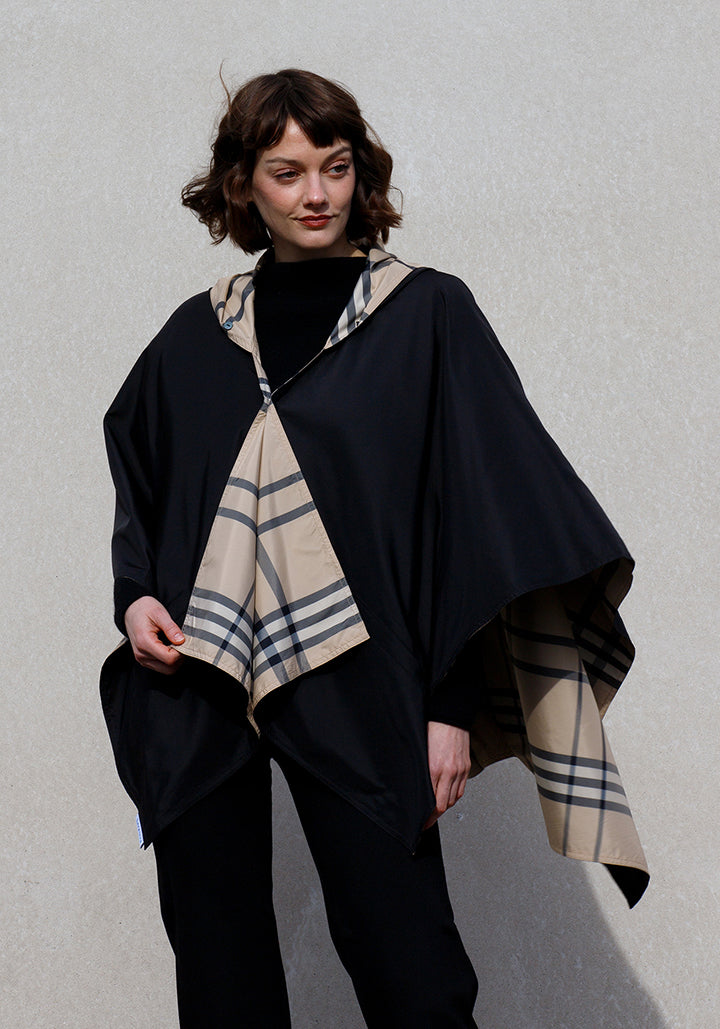 Black & Plaid RAINRAP | Women's Rain Wrap Jacket - fashionable and practical rain gear by RAINRAPS