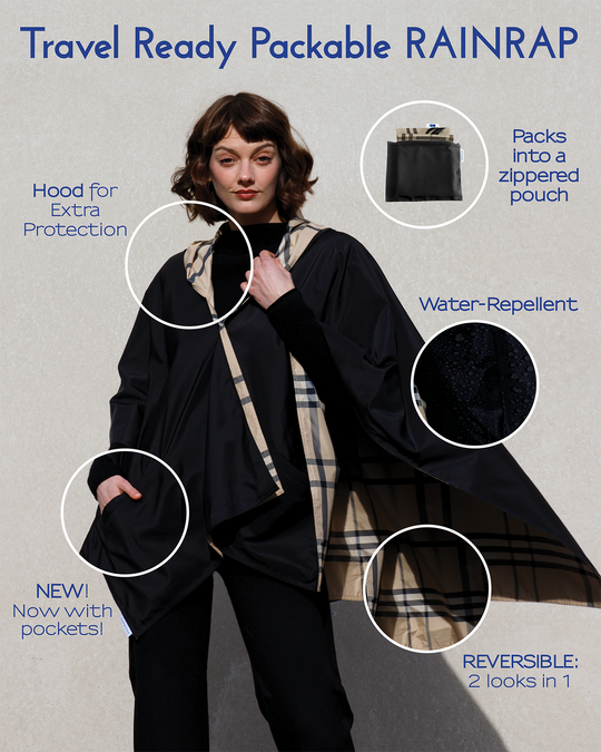 Camel & Plaid RAINRAP | Women's Rain Wrap Jacket - fashionable and practical rain gear by RAINRAPS