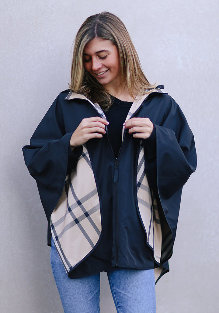 Black & Plaid SPORTYRAP | Woman's Rain Jacket - fashionable and practical rain gear by RAINRAPS