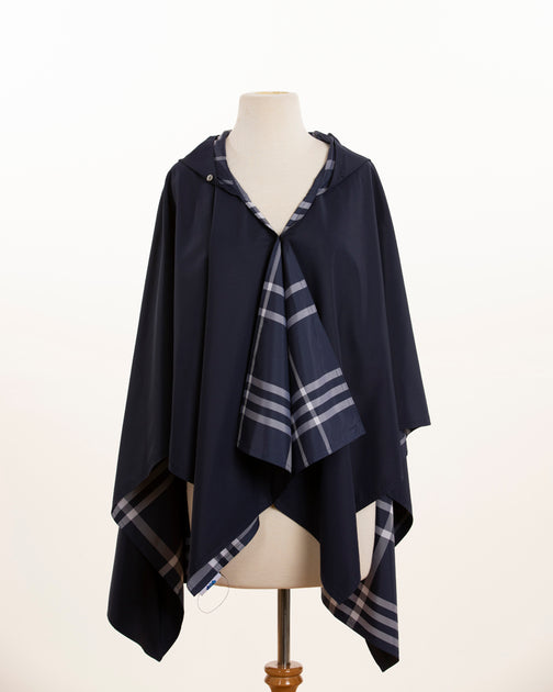 Hooded Navy & Navy Plaid RAINRAP | Women's Rain Poncho