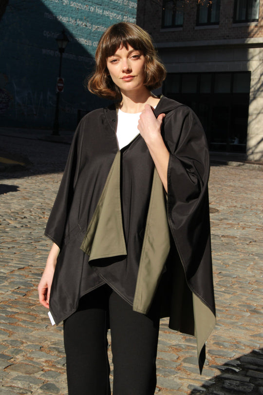 Black & Olive RAINRAP | Women's Rain Wrap Jacket - fashionable and practical rain gear by RAINRAPS