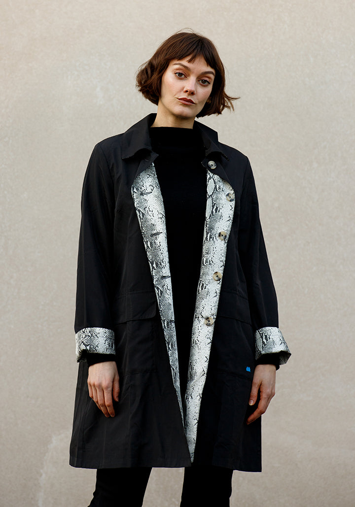 Black & Snakeskin RAINTRENCH (with detachable hood)