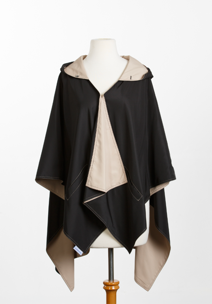 Hooded Black & Camel RAINRAP | Women's Rain Poncho (Pre-Order Shipping August 7th) - fashionable and practical rain gear by RAINRAPS