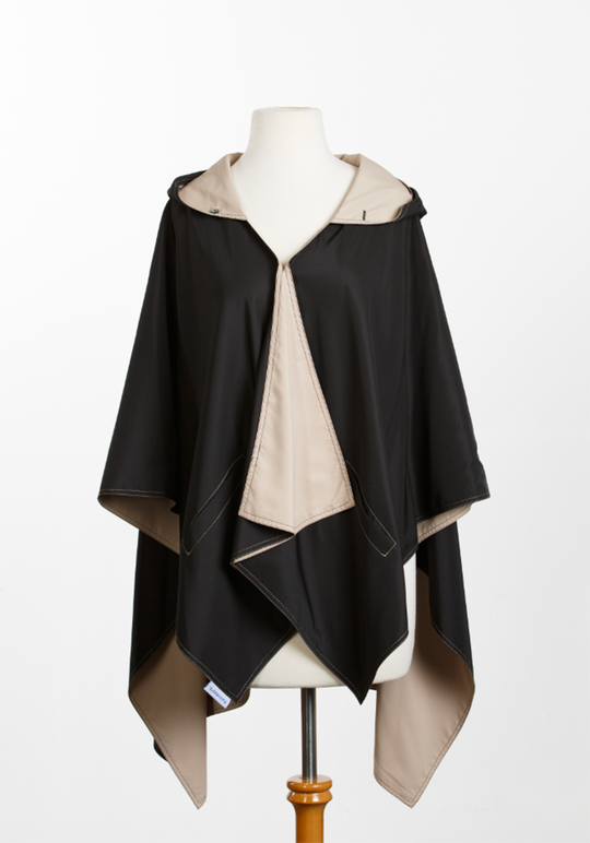 Hooded Black & Camel RAINRAP | Women's Rain Poncho (Pre-Order Shipping August 7th) - fashionable and practical rain gear by RAINRAPS