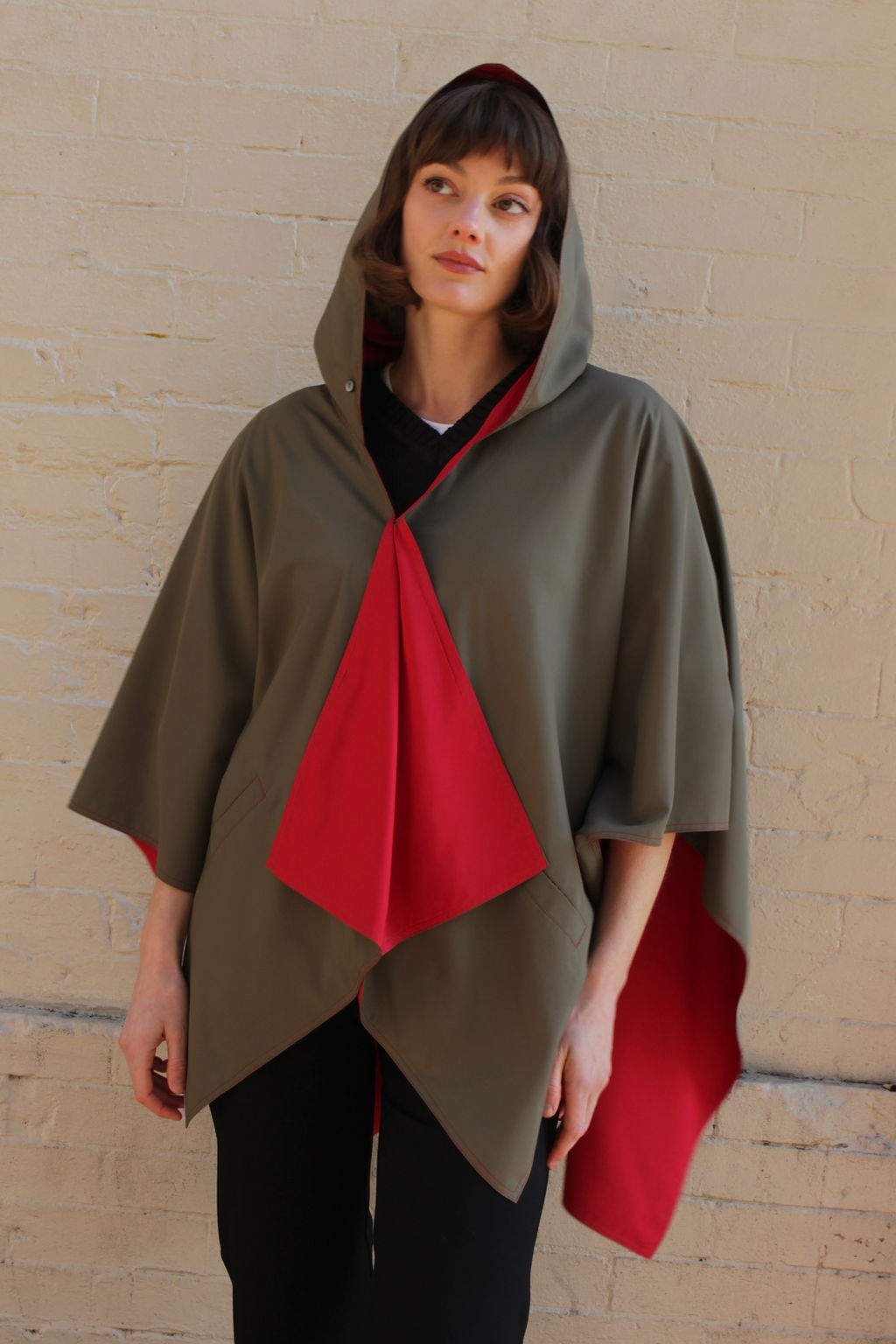 Olive & Red RAINRAP | Women's Rain Wrap Jacket - fashionable and practical rain gear by RAINRAPS