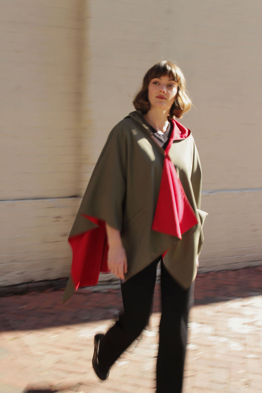 Olive & Red RAINRAP | Women's Rain Wrap Jacket - fashionable and practical rain gear by RAINRAPS