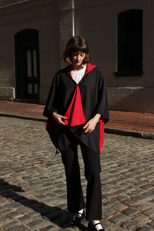 Hooded Black & Red RAINRAP | Women's Rain Poncho - fashionable and practical rain gear by RAINRAPS