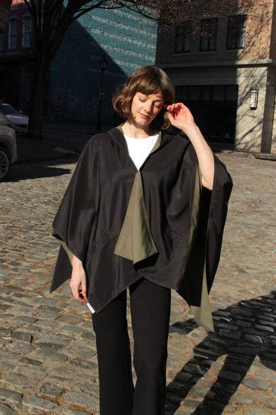 Black & Olive RAINRAP | Women's Rain Wrap Jacket - fashionable and practical rain gear by RAINRAPS