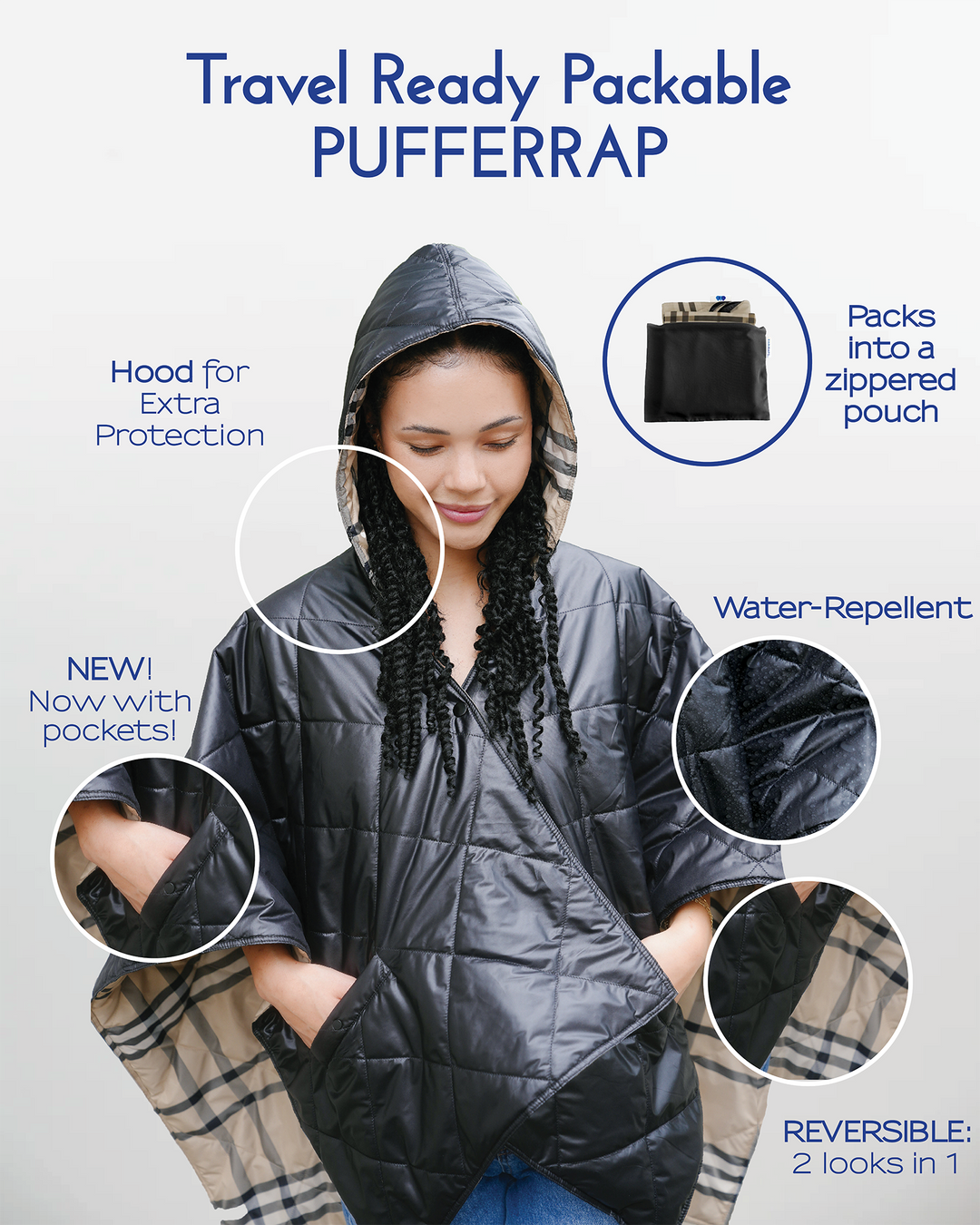 Black PUFFERRAP | Women's Rain Puffer Jacket - fashionable and practical rain gear by RAINRAPS