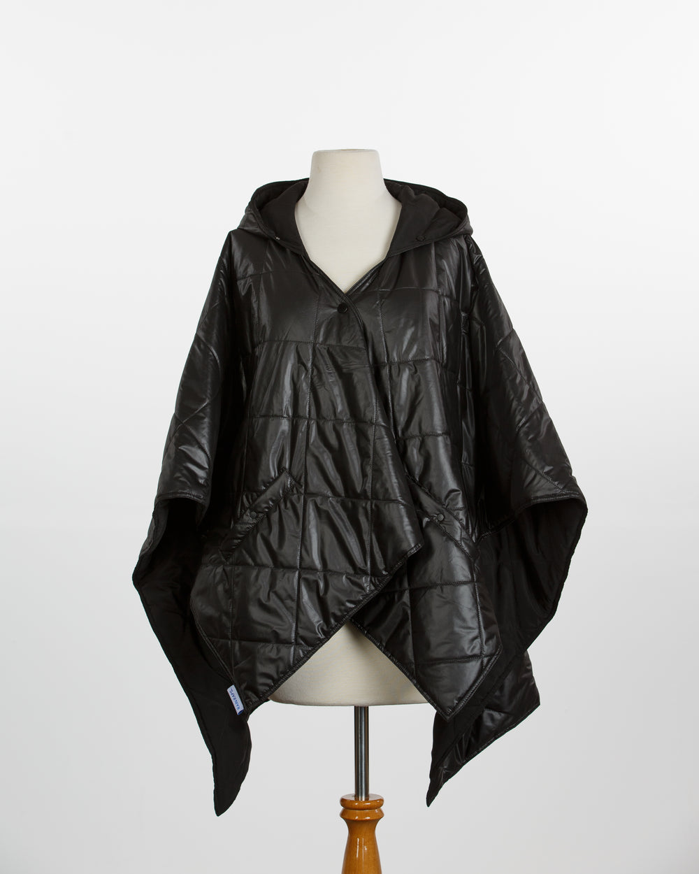 Shiny Black PUFFERRAP | Women's Rain Poncho