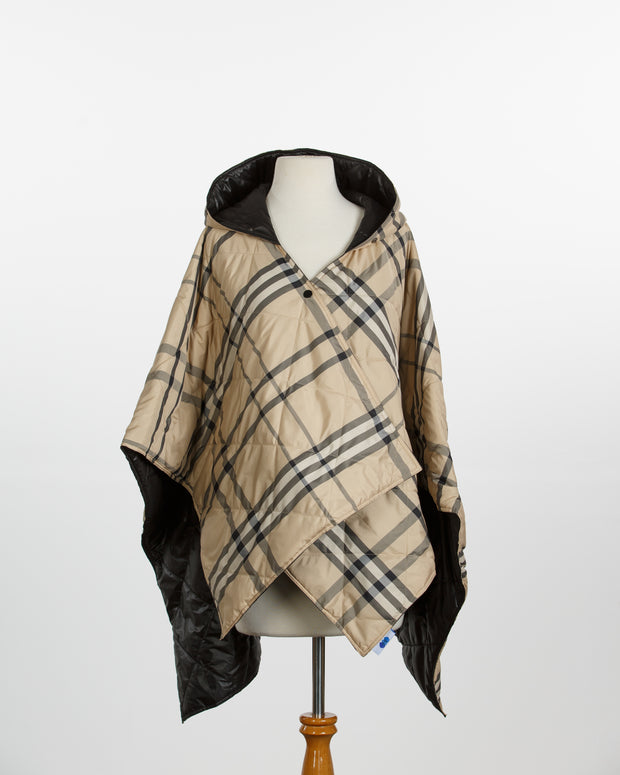 Shiny Black & Plaid PUFFERRAP | Women's Rain Poncho