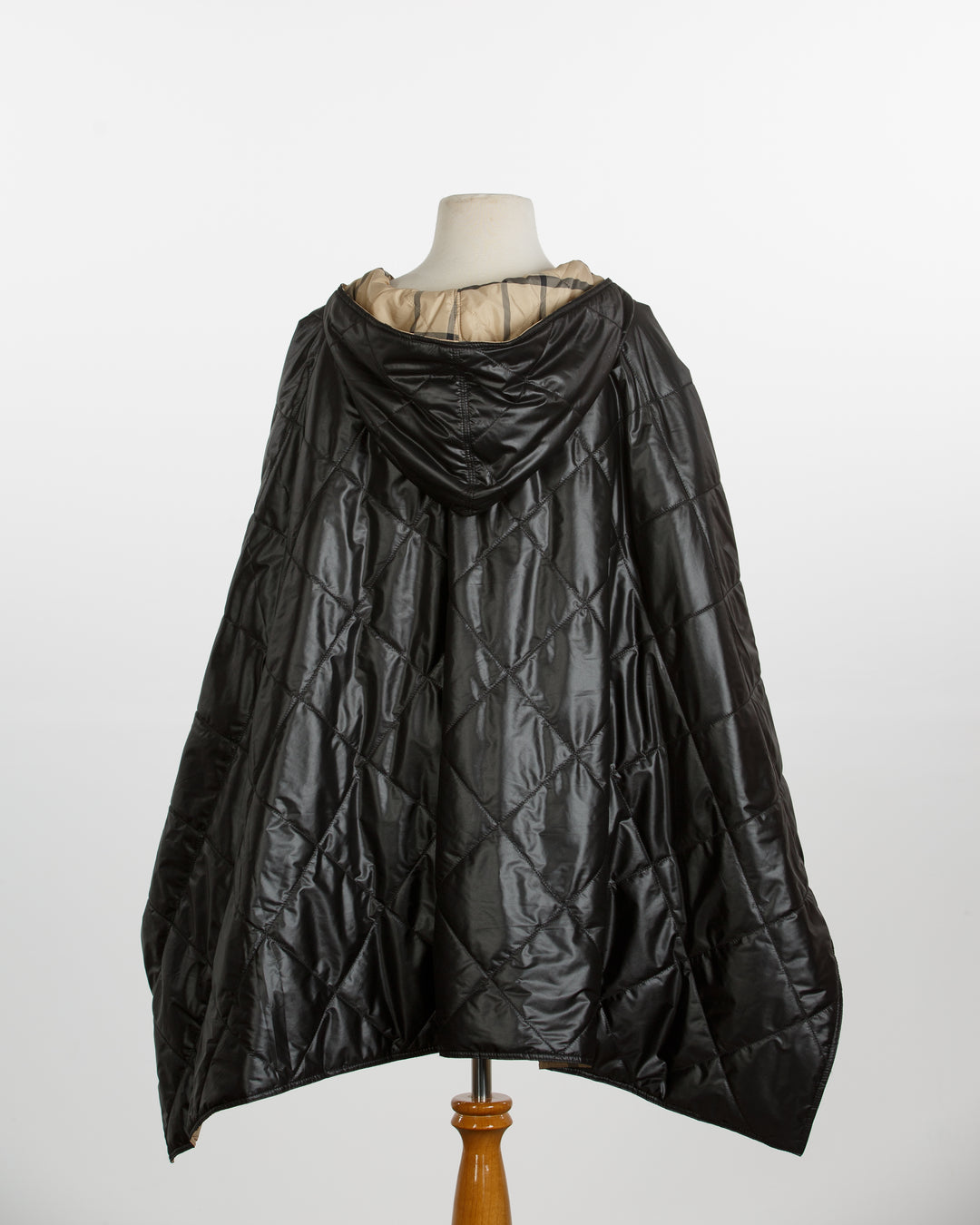 Shiny Black & Plaid PUFFERRAP | Women's Rain Poncho