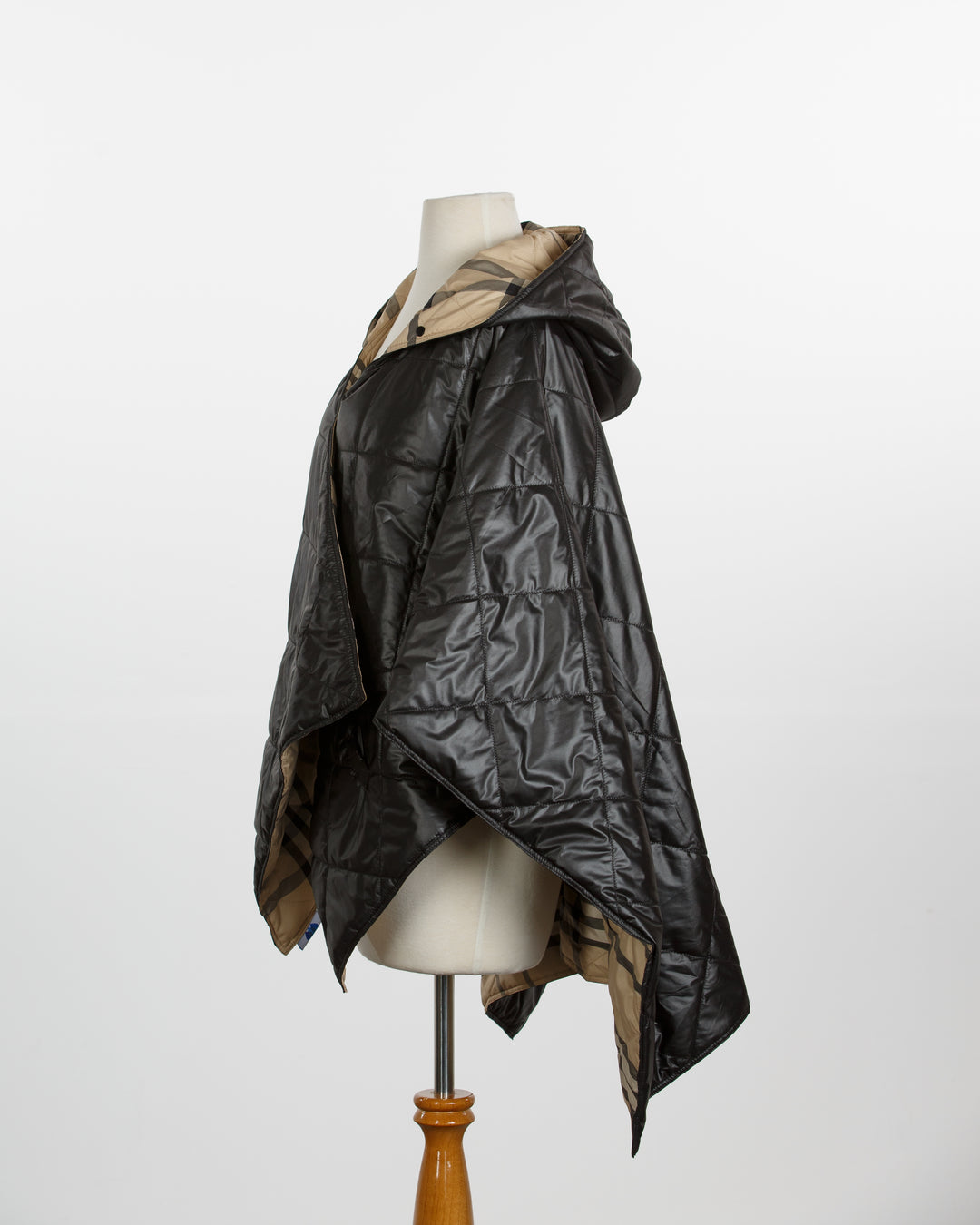 Shiny Black & Plaid PUFFERRAP | Women's Rain Poncho