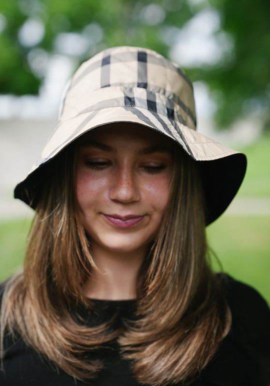 Shiny Black & Plaid RAINCAP | Women's Bucket Hat