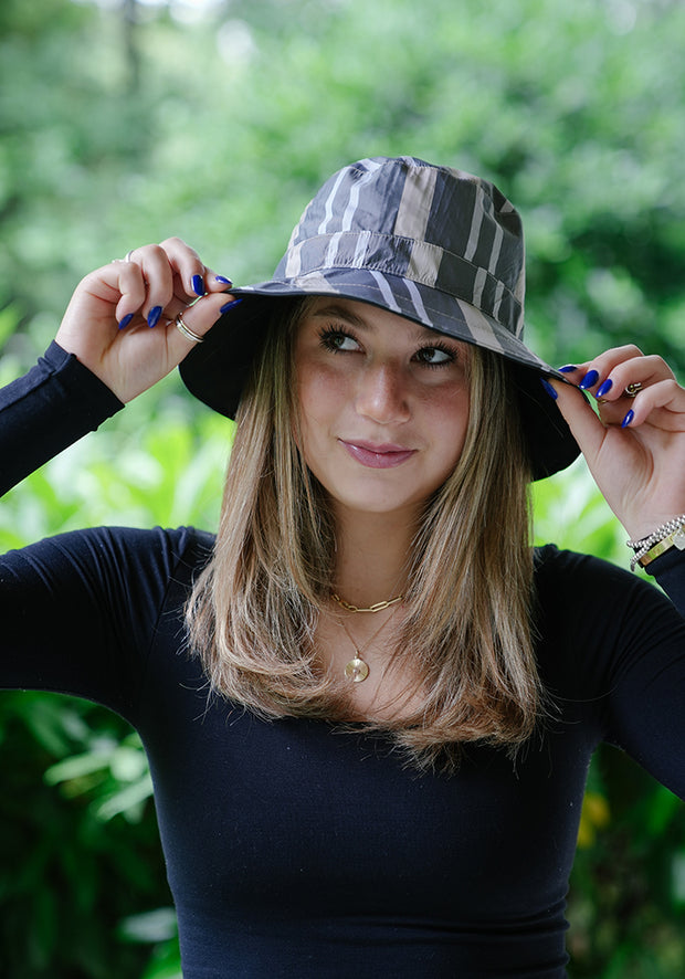 Black & Cabana Stripe RAINCAP | Women's Bucket Hat