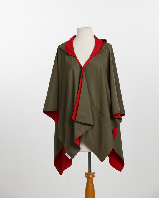 Olive & Red RAINRAP | Women's Rain Wrap Jacket - fashionable and practical rain gear by RAINRAPS