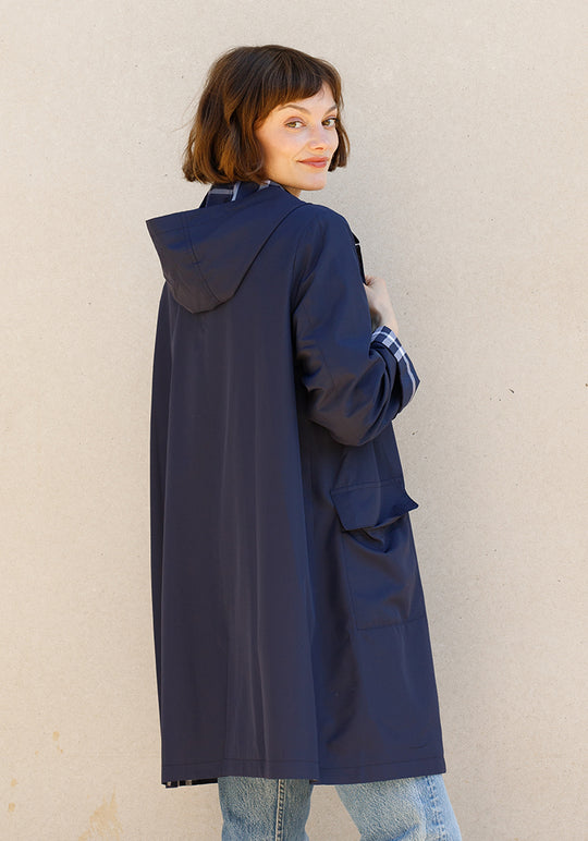 Navy & Navy Plaid RAINTRENCH (with detachable hood) | Rain Trench Coat (Pre-Order - Shipping July 27) - fashionable and practical rain gear by RAINRAPS