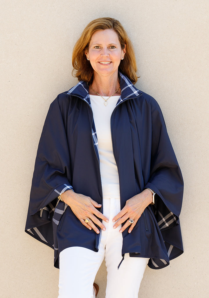 Navy & Navy Plaid SPORTYRAP | Woman's Rain Jacket (Pre-Order Shipping July 27) - fashionable and practical rain gear by RAINRAPS