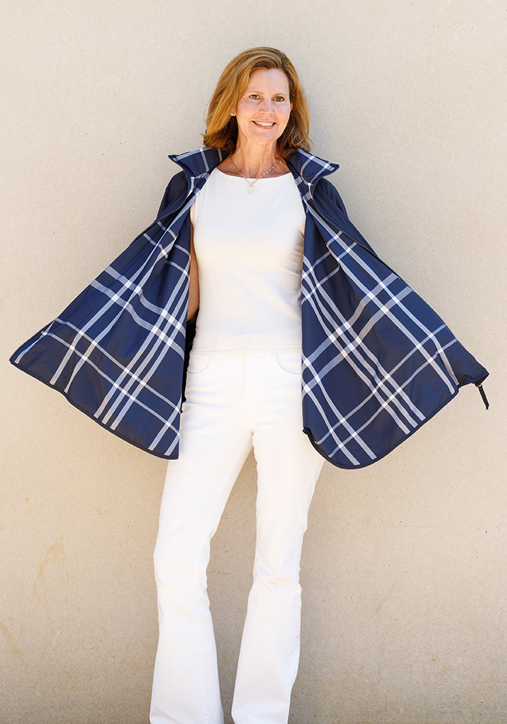 Navy & Navy Plaid SPORTYRAP | Woman's Rain Jacket (Pre-Order Shipping July 27) - fashionable and practical rain gear by RAINRAPS
