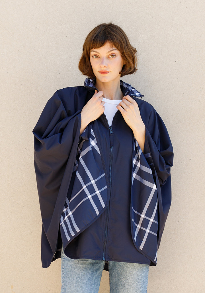 Navy & Navy Plaid SPORTYRAP | Woman's Rain Jacket (Pre-Order Shipping July 27) - fashionable and practical rain gear by RAINRAPS