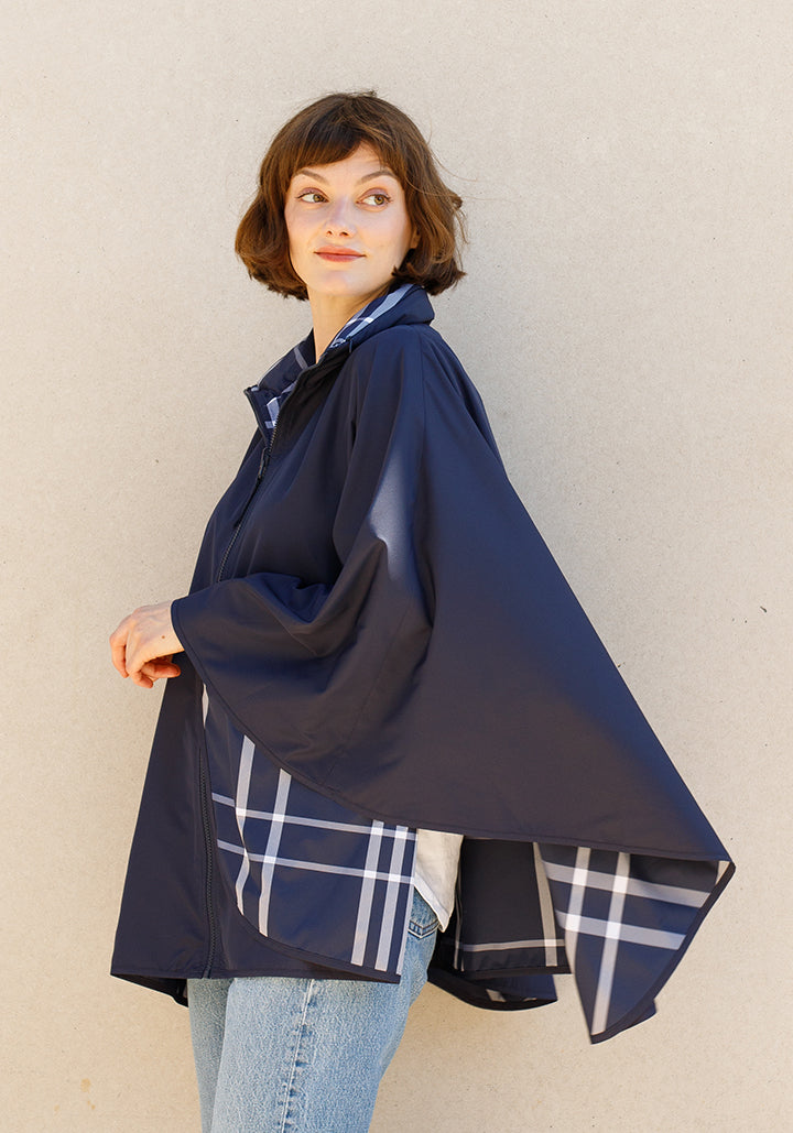 Navy & Navy Plaid SPORTYRAP | Woman's Rain Jacket (Pre-Order Shipping July 27) - fashionable and practical rain gear by RAINRAPS
