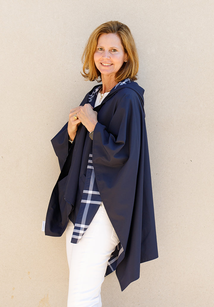 Navy & Navy Plaid RAINRAP | Women's Rain Poncho (Pre-Order Shipping July 27)