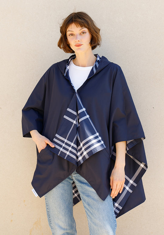 Navy & Navy Plaid RAINRAP | Women's Rain Poncho (Pre-Order Shipping July 27)