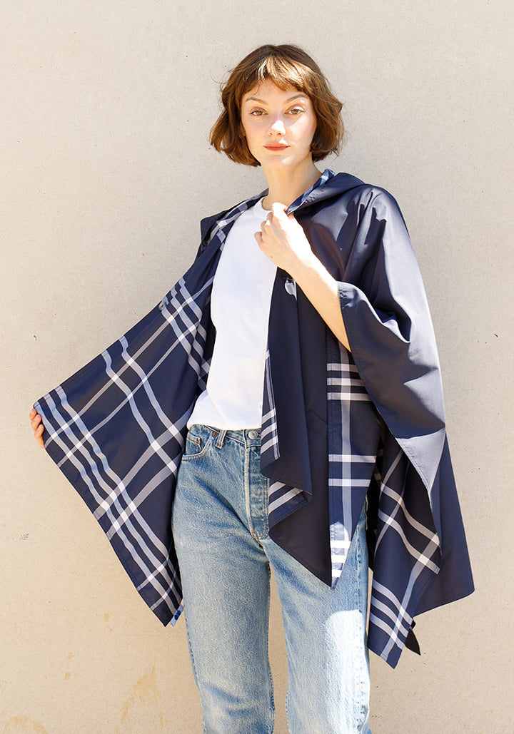 Navy & Navy Plaid RAINRAP | Women's Rain Poncho (Pre-Order Shipping July 27)
