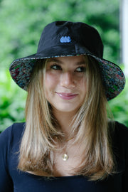 Black & Floral RAINCAP | Women's Bucket Hat - fashionable and practical rain gear by RAINRAPS