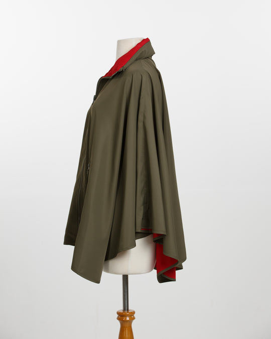 Olive & Red SPORTYRAP | Woman's Rain Jacket - fashionable and practical rain gear by RAINRAPS