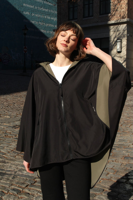 Black & Olive SPORTYRAP | Woman's Rain Jacket - fashionable and practical rain gear by RAINRAPS