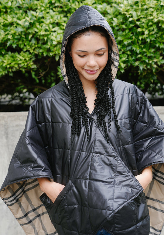 Black & Plaid PUFFERRAP | Women's Rain Puffer Jacket