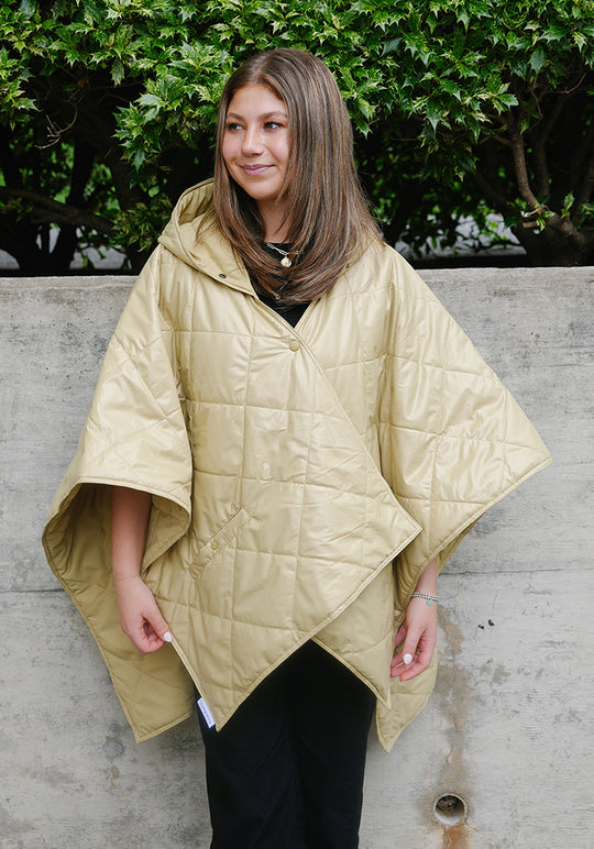 Shiny Olive Gold PUFFERRAP | Women's Rain Poncho