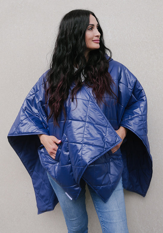 Shiny Navy PUFFERRAP | Women's Rain Poncho