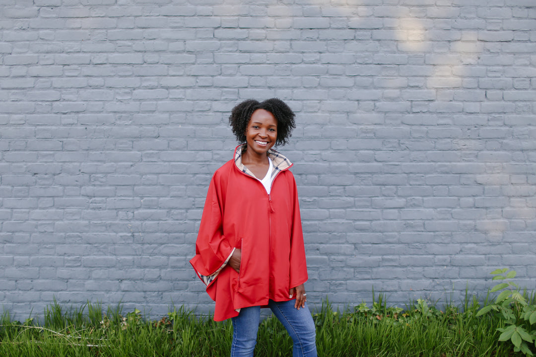 Red & Plaid SPORTYRAP | Sport Poncho - fashionable and practical rain gear by RAINRAPS