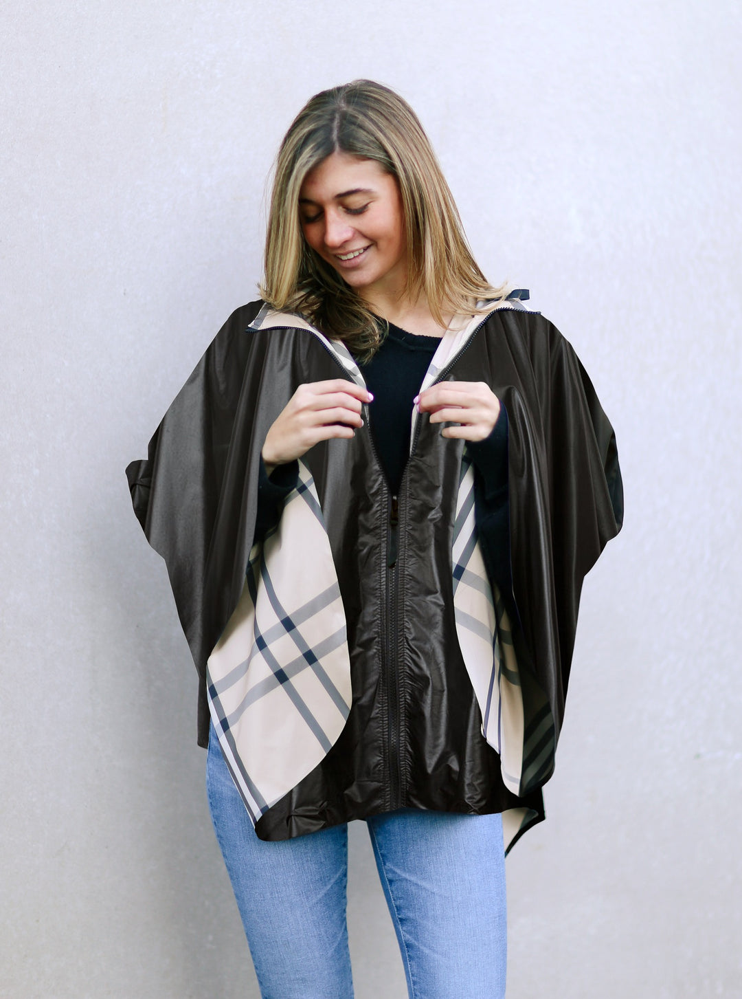 Shiny Black & Plaid SPORTYRAP | Sport Poncho