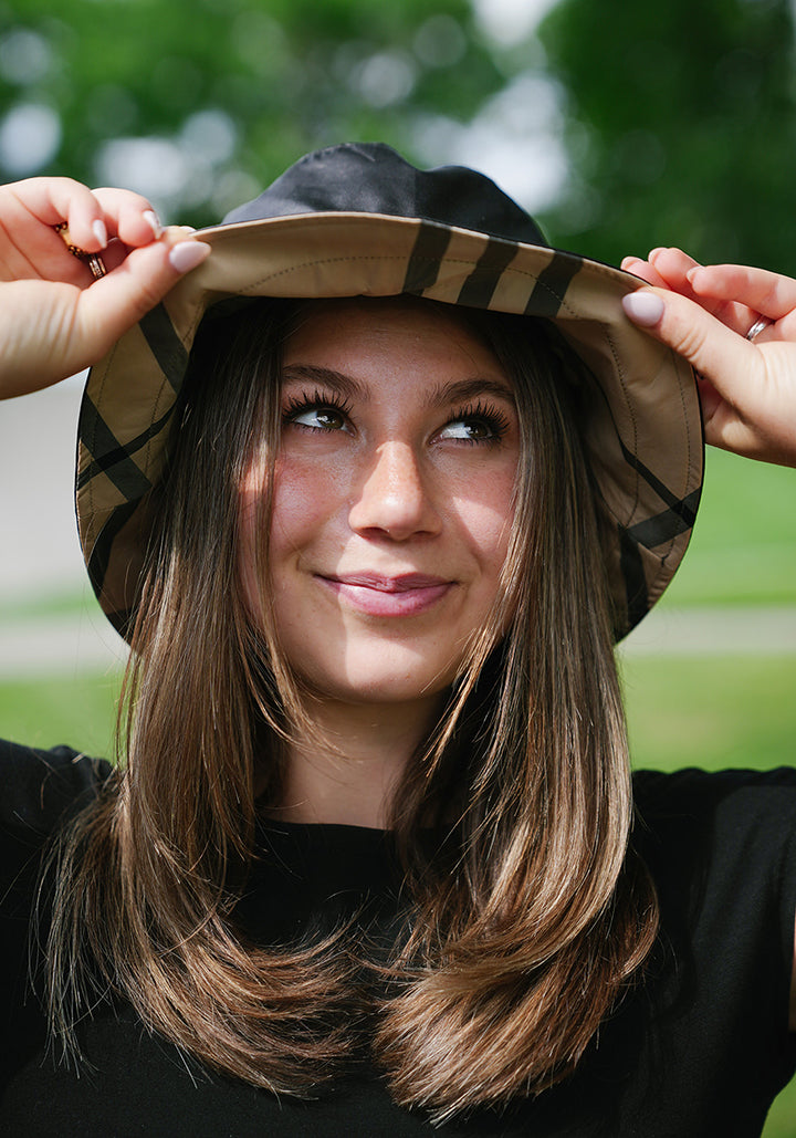 Shiny Black & Plaid RAINCAP | Women's Bucket Hat