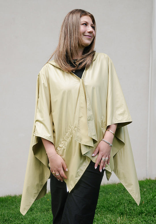 Shiny Olive Gold RAINRAP | Woman's Rain Poncho