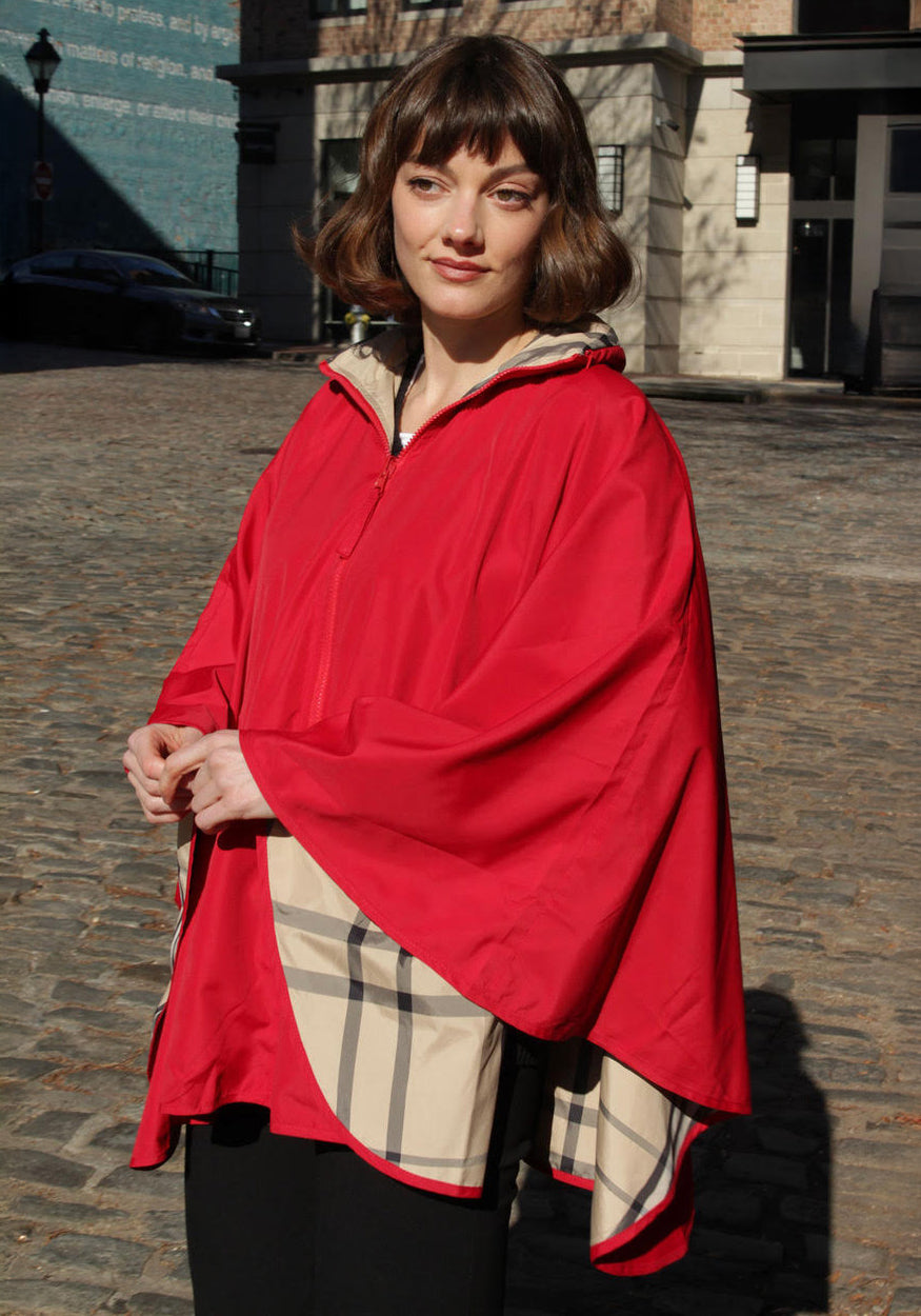 Red & Plaid SPORTYRAP | Sport Poncho - fashionable and practical rain gear by RAINRAPS