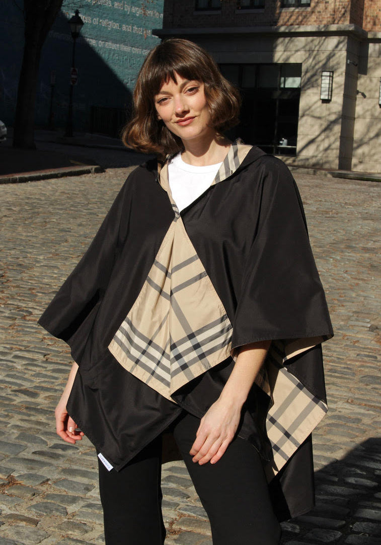 Black & Plaid RAINRAP | Women's Rain Wrap Jacket - fashionable and practical rain gear by RAINRAPS