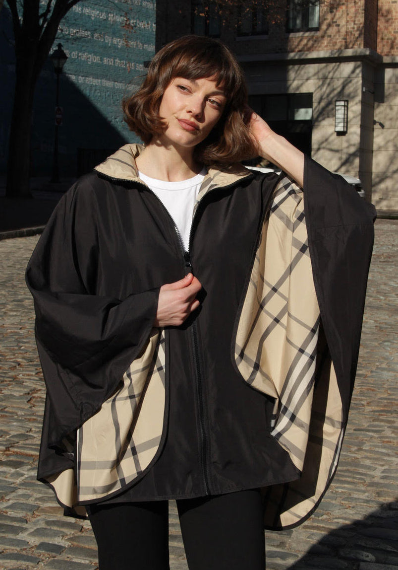 Black & Plaid SPORTYRAP | Woman's Rain Jacket - fashionable and practical rain gear by RAINRAPS