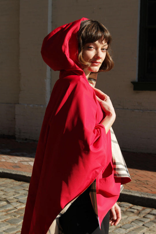Red & Plaid RAINRAP | Women's  Rain Wrap Jacket - fashionable and practical rain gear by RAINRAPS