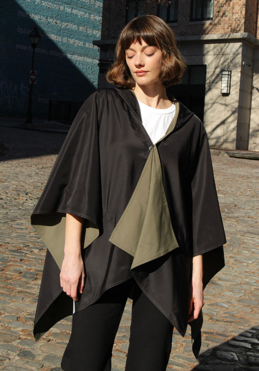 Black & Olive RAINRAP | Women's Rain Wrap Jacket - fashionable and practical rain gear by RAINRAPS