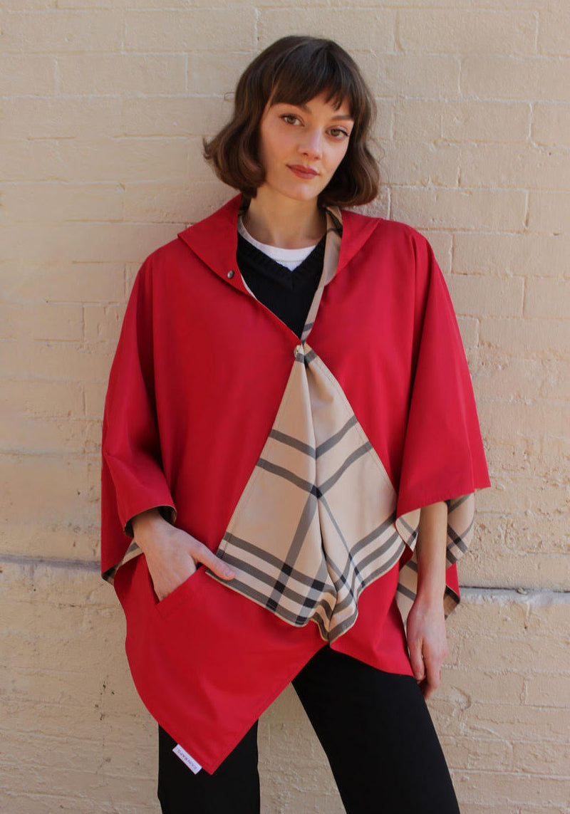 Red & Plaid RAINRAP | Women's  Rain Wrap Jacket - fashionable and practical rain gear by RAINRAPS