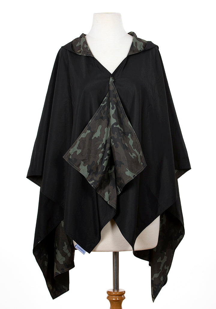 Hooded Black & Camouflage RAINRAP - fashionable and practical rain gear by RAINRAPS