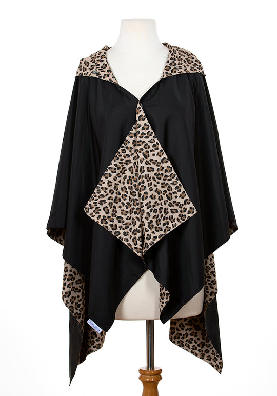 Hooded Black & Leopard RAINRAP - fashionable and practical rain gear by RAINRAPS