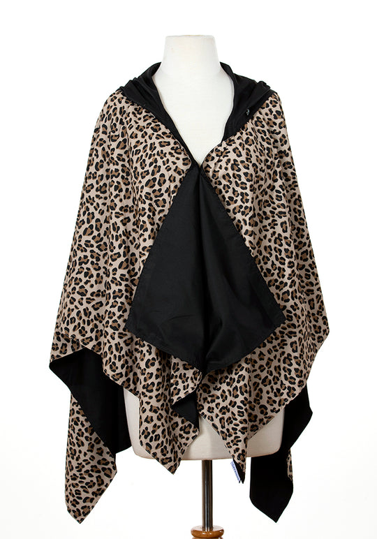 Hooded Black & Leopard RAINRAP - fashionable and practical rain gear by RAINRAPS