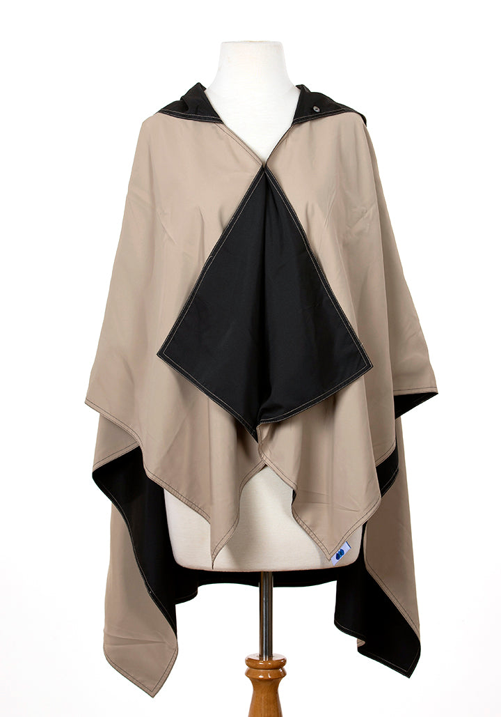 Hooded Black & Camel RAINRAP - fashionable and practical rain gear by RAINRAPS